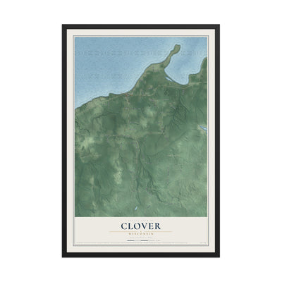 Map of Clover, Wisconsin, 12 x 18 inch print in a black wood frame
