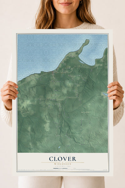 Map of Clover, Wisconsin, 18 x 24 inch unframed archival matte print