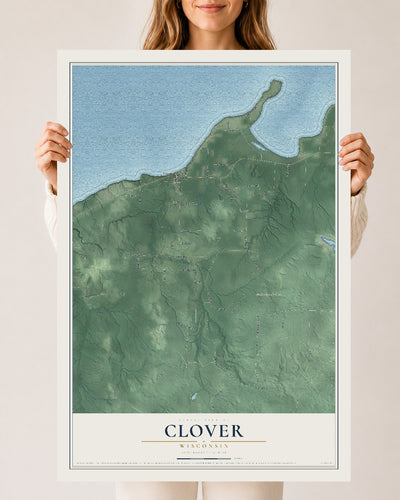 Map of Clover, Wisconsin, 24 x 36 inch unframed archival matte print
