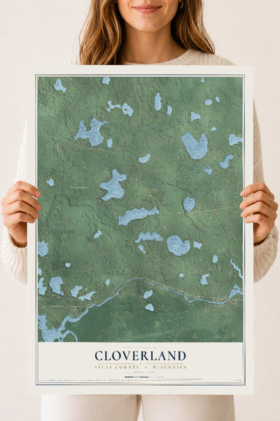 Map of Cloverland, Vilas County, Wisconsin, 18 x 24 inch unframed archival matte print
