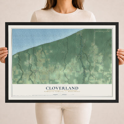 Map of Cloverland, Douglas County, Wisconsin, 18 x 24 inch print in a black wood frame