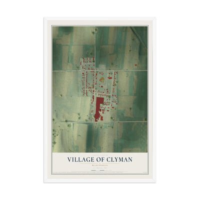 Map of Clyman, Wisconsin, 12 x 18 inch print in a white wood frame