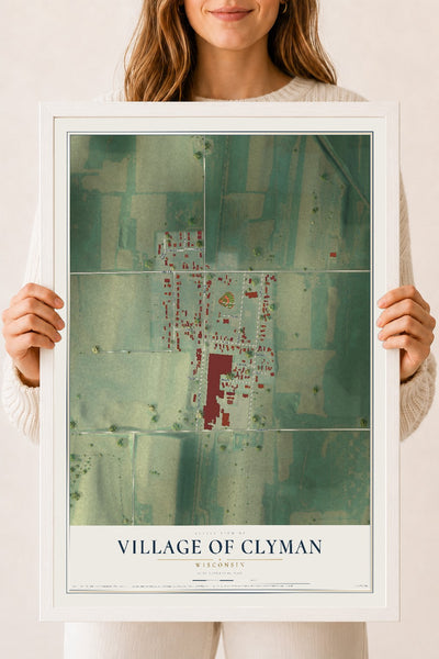 Map of Clyman, Wisconsin, 18 x 24 inch print in a white wood frame