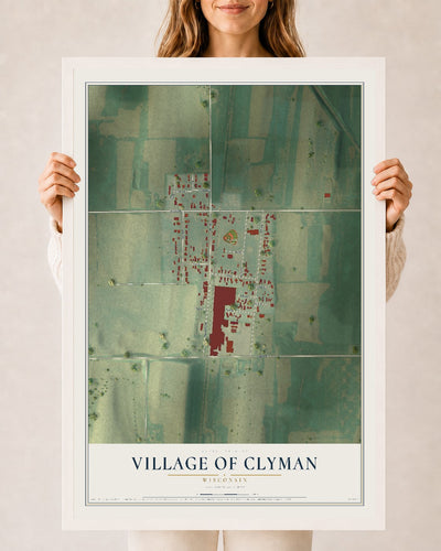 Map of Clyman, Wisconsin, 24 x 36 inch print in a white wood frame