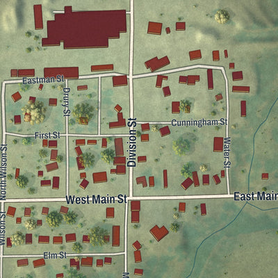 Close-up of the map of Cobb, Wisconsin print showing street and building detail