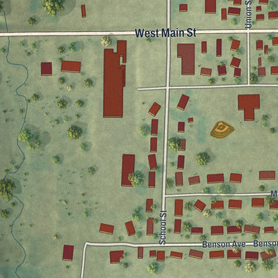 Second close-up of the map of Cobb, Wisconsin print showing more streets and buildings