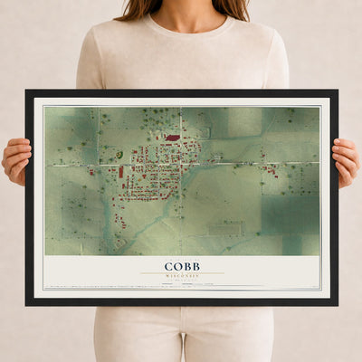 Map of Cobb, Wisconsin, 12 x 18 inch print in a black wood frame