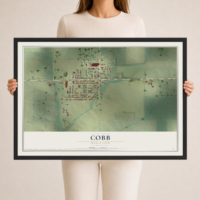 Map of Cobb, Wisconsin, 24 x 36 inch print in a black wood frame