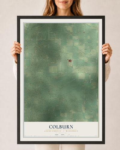 Map of Colburn, Adams County, Wisconsin, 24 x 36 inch print in a black wood frame