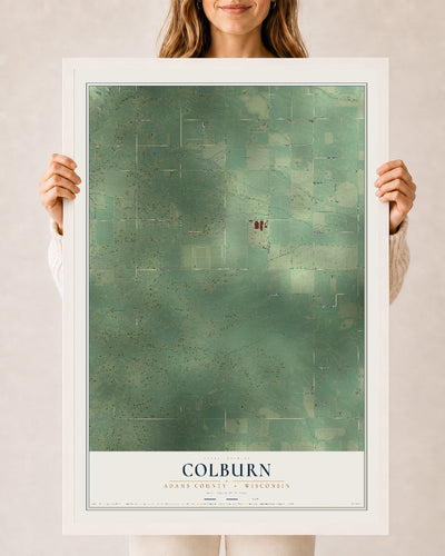 Map of Colburn, Adams County, Wisconsin, 24 x 36 inch print in a white wood frame