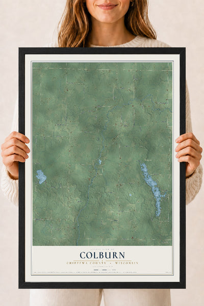 Map of Colburn, Chippewa County, Wisconsin, 18 x 24 inch print in a black wood frame