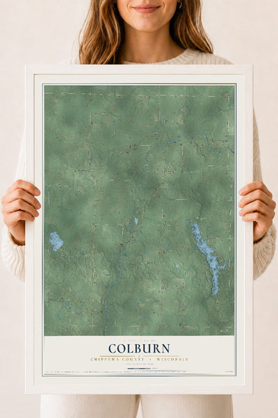 Map of Colburn, Chippewa County, Wisconsin, 18 x 24 inch print in a white wood frame