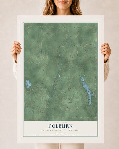 Map of Colburn, Chippewa County, Wisconsin, 24 x 36 inch print in a white wood frame
