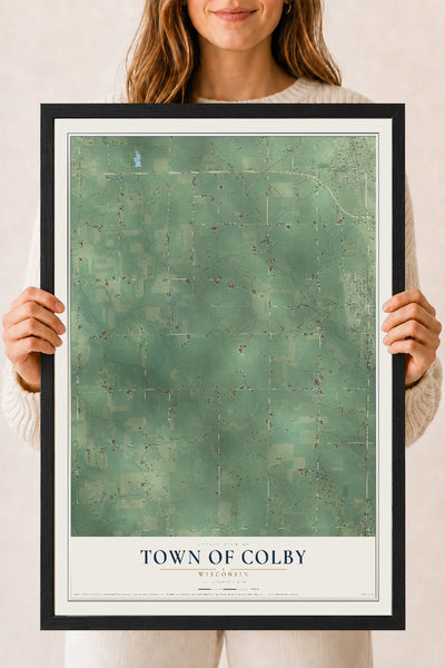 Map of the Town of Colby, Wisconsin, 18 x 24 inch print in a black wood frame