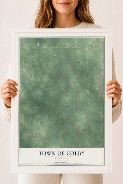 Map of the Town of Colby, Wisconsin, 18 x 24 inch print in a white wood frame