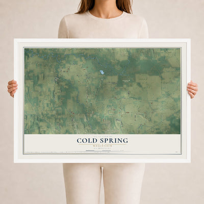 Map of Cold Spring, Wisconsin, 24 x 36 inch print in a white wood frame