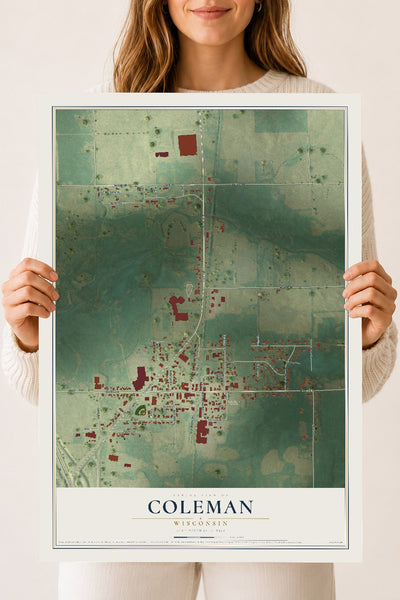 Map of Coleman, Wisconsin, 18 x 24 inch unframed archival matte print