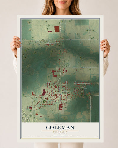 Map of Coleman, Wisconsin, 24 x 36 inch unframed archival matte print