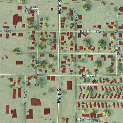 Close-up of the map of Colfax, Wisconsin print showing street and building detail