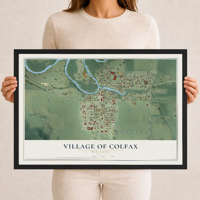 Map of Colfax, Wisconsin, 12 x 18 inch print in a black wood frame