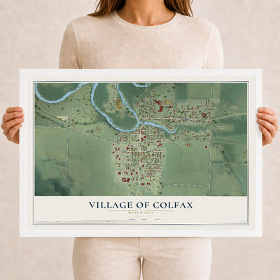 Map of Colfax, Wisconsin, 12 x 18 inch print in a white wood frame