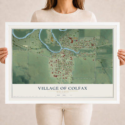 Map of Colfax, Wisconsin, 18 x 24 inch print in a white wood frame