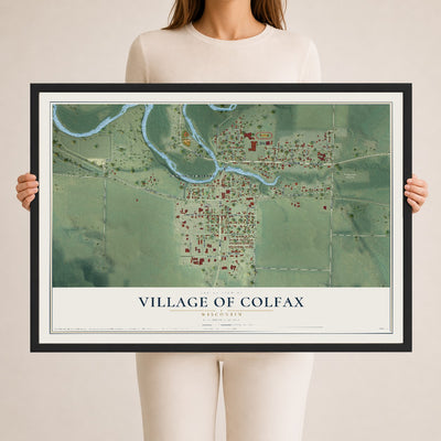 Map of Colfax, Wisconsin, 24 x 36 inch print in a black wood frame