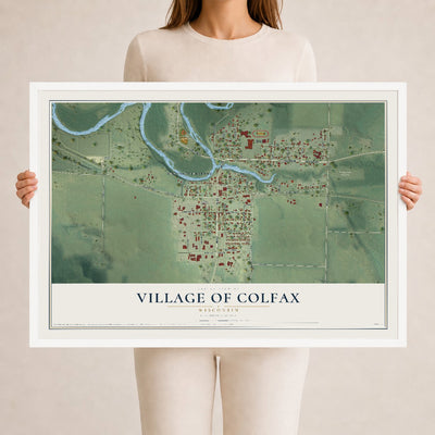 Map of Colfax, Wisconsin, 24 x 36 inch print in a white wood frame