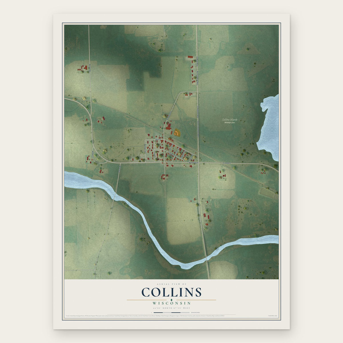 Collins, Wisconsin map print, the full design