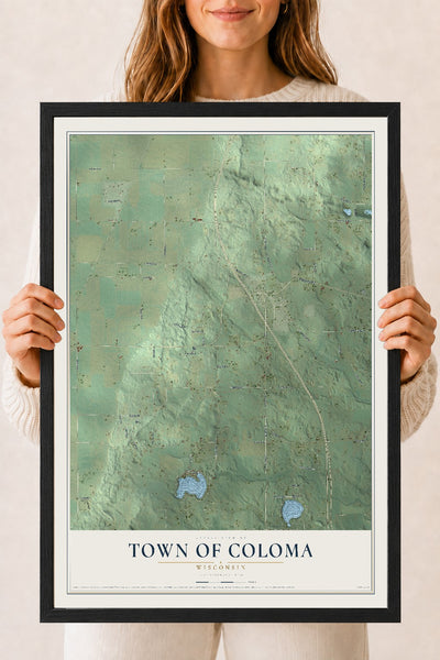 Map of the Town of Coloma, Wisconsin, 18 x 24 inch print in a black wood frame