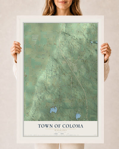 Map of the Town of Coloma, Wisconsin, 24 x 36 inch print in a white wood frame
