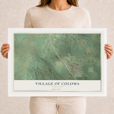 Map of Coloma, Wisconsin, 12 x 18 inch print in a white wood frame