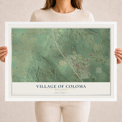 Map of Coloma, Wisconsin, 18 x 24 inch print in a white wood frame