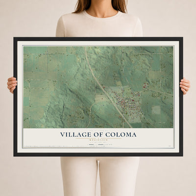 Map of Coloma, Wisconsin, 24 x 36 inch print in a black wood frame