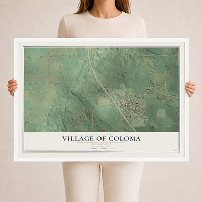 Map of Coloma, Wisconsin, 24 x 36 inch print in a white wood frame