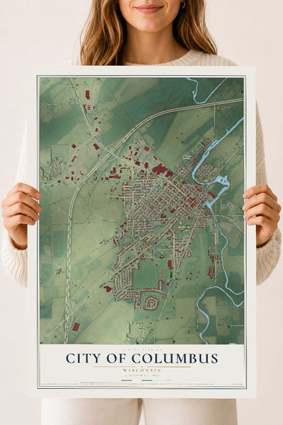 Map of Columbus, Wisconsin, 18 x 24 inch unframed archival matte print