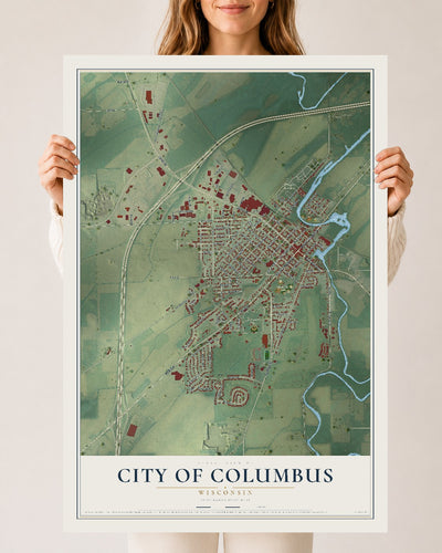 Map of Columbus, Wisconsin, 24 x 36 inch unframed archival matte print