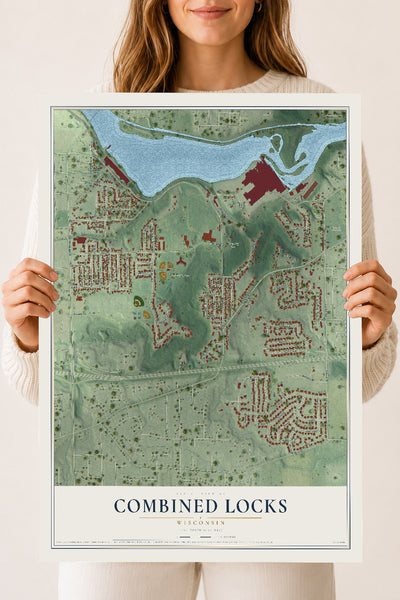Map of Combined Locks, Wisconsin, 18 x 24 inch unframed archival matte print