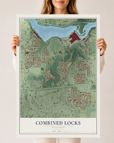 Map of Combined Locks, Wisconsin, 24 x 36 inch unframed archival matte print