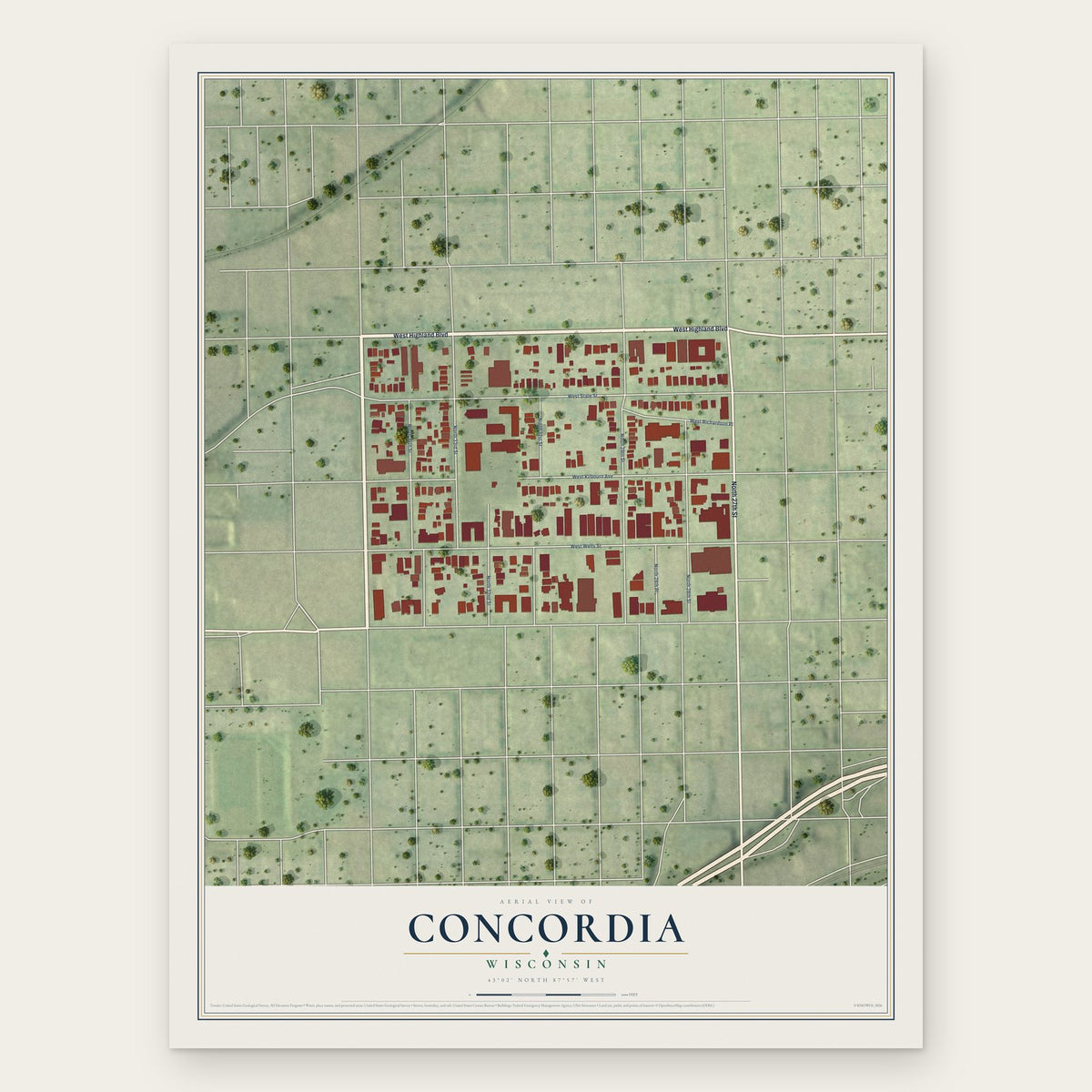 Concordia, Wisconsin map print, the full design