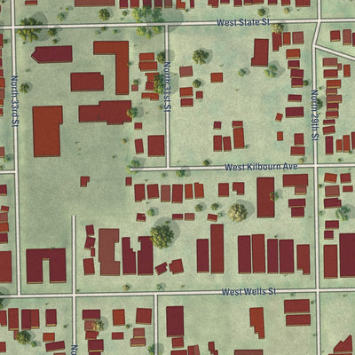 Close-up of the map of Concordia, Wisconsin print showing street and building detail