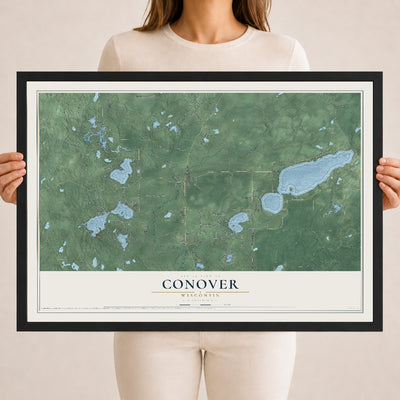 Map of Conover, Wisconsin, 18 x 24 inch print in a black wood frame