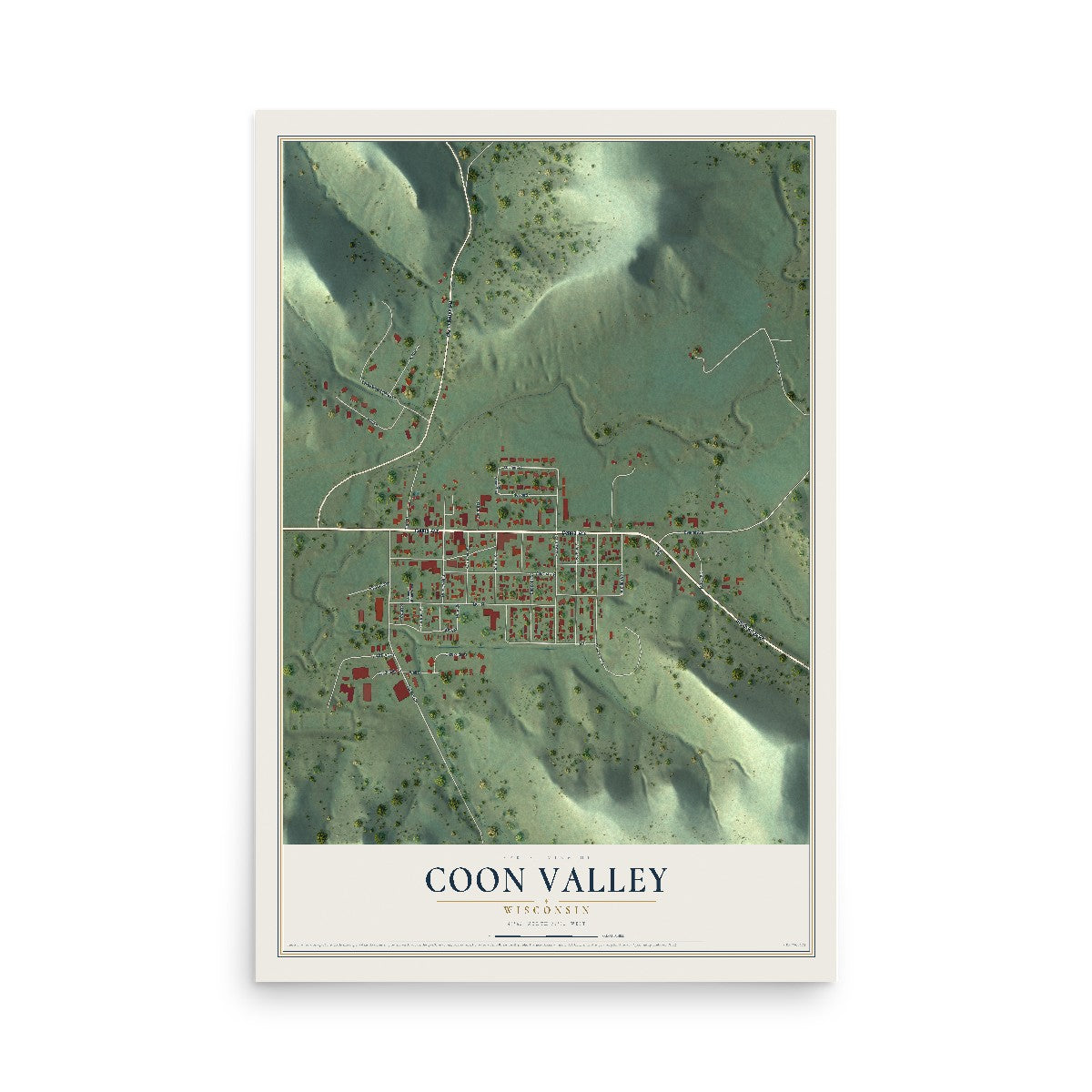 Map of Coon Valley, Wisconsin, 12 x 18 inch unframed archival matte print