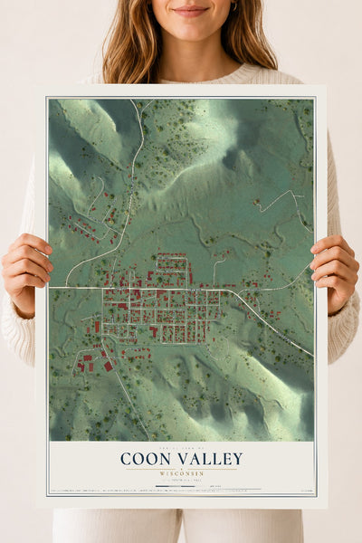 Map of Coon Valley, Wisconsin, 18 x 24 inch unframed archival matte print