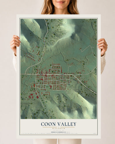 Map of Coon Valley, Wisconsin, 24 x 36 inch unframed archival matte print