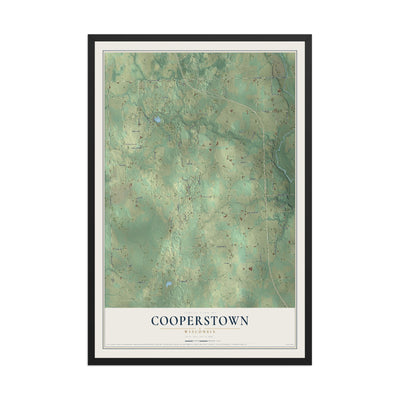 Map of Cooperstown, Wisconsin, 12 x 18 inch print in a black wood frame