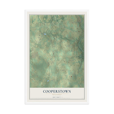 Map of Cooperstown, Wisconsin, 12 x 18 inch print in a white wood frame