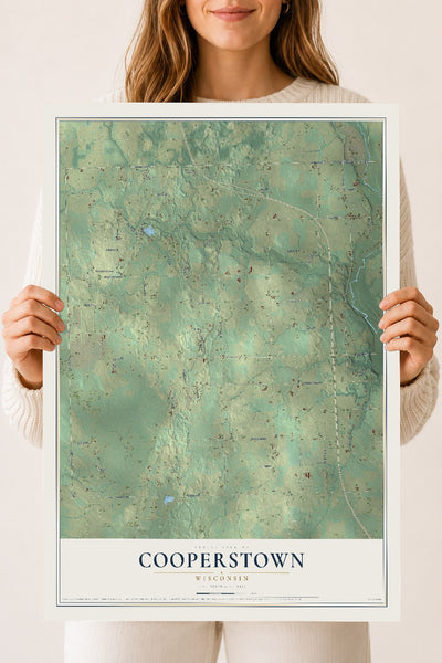 Map of Cooperstown, Wisconsin, 18 x 24 inch unframed archival matte print
