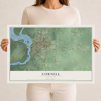 Map of Cornell, Wisconsin, 12 x 18 inch unframed archival matte print