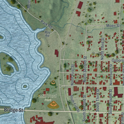 Close-up of the map of Cornell, Wisconsin print showing street and building detail